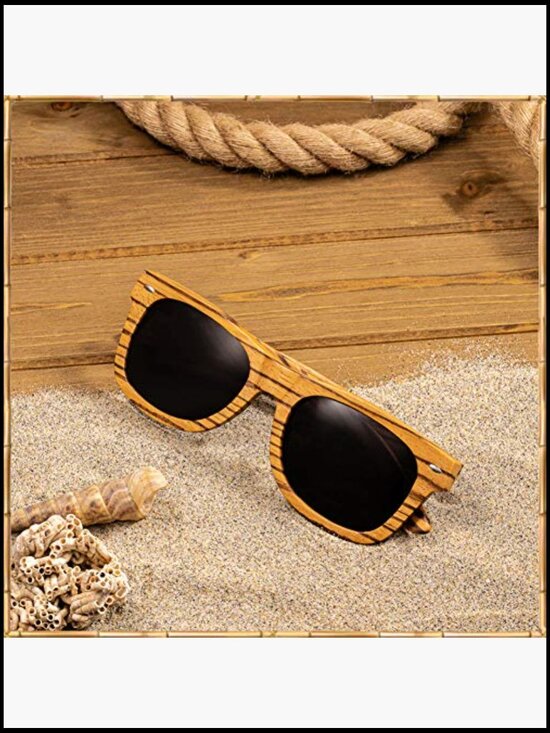 Polarized All-Wood Zebra Wood Sunglasses with Dark Lenses main image 7
